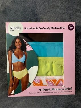 NIB Kindly Yours 4-Pack Modern Briefs - Blue, Lime, White with Print SZ XXL 20